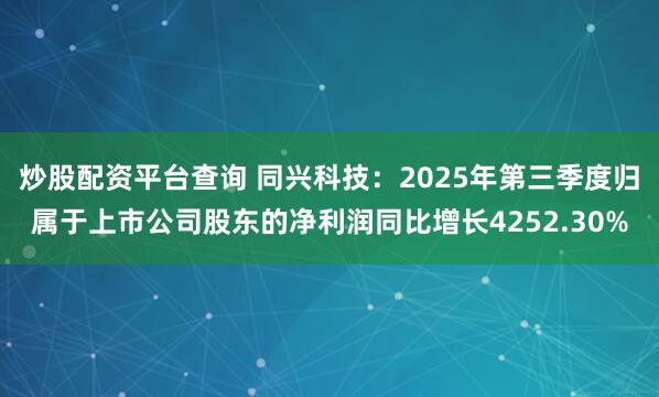 炒股配资平台查询 同兴科技：2025年第三季度归属于上市公司股东的净利润同比增长4252.30%